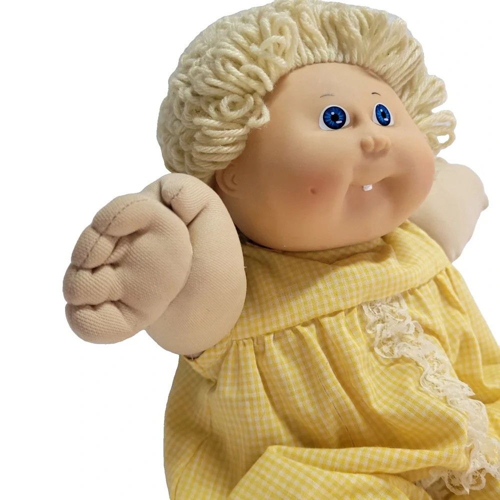 Vintage 1985 Cabbage Patch Kid Doll Blonde Yarn Hair Blue Eyes Toothy 16in